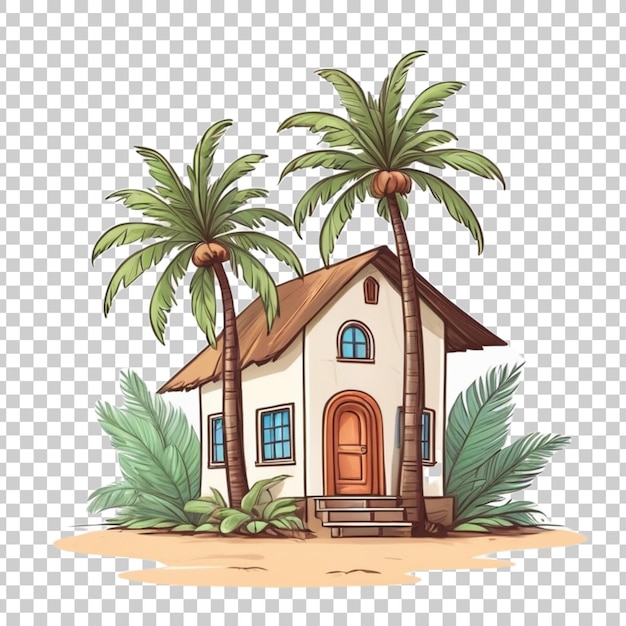 PSD a house with palm trees on a white background