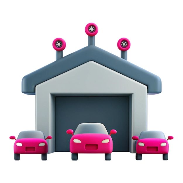 PSD a house with pink cars and a white house with the word pink on the front