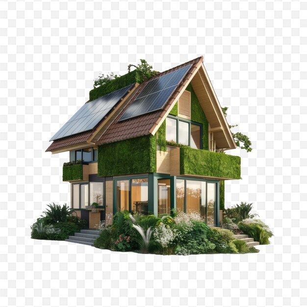 PSD a house with a solar roof on a white background