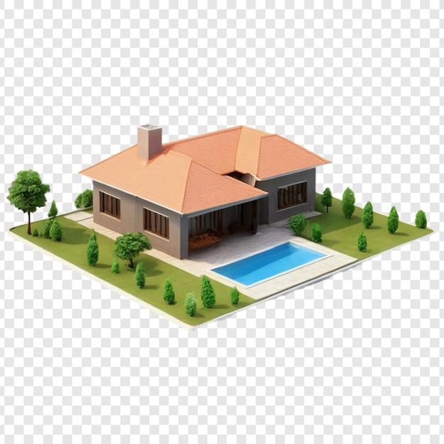 PSD a house with a swimming pool and a house on a white background