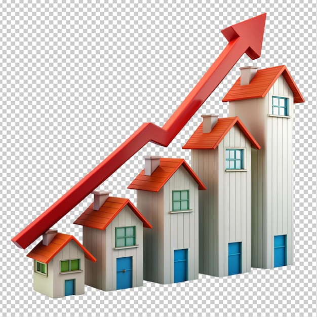 PSD houses on a graph indicating property value transparent background