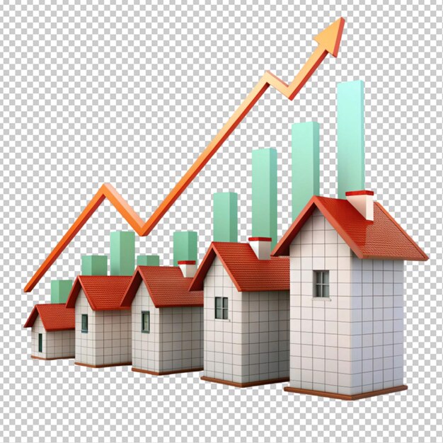 PSD houses on a graph indicating property value transparent background