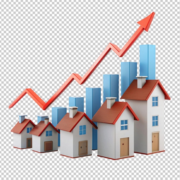 PSD houses on a graph indicating property value transparent background