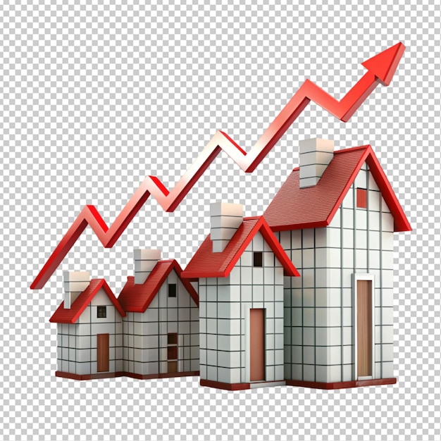 PSD houses on a graph indicating property value transparent background