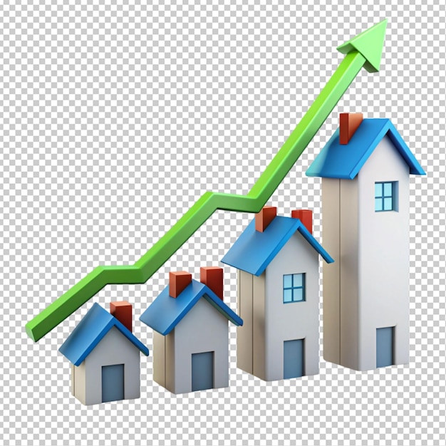 PSD houses on a graph indicating property value transparent background