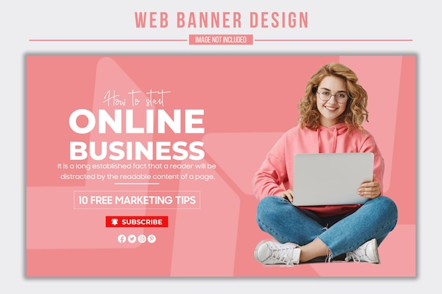 How to start an online business PSD Large web banner template