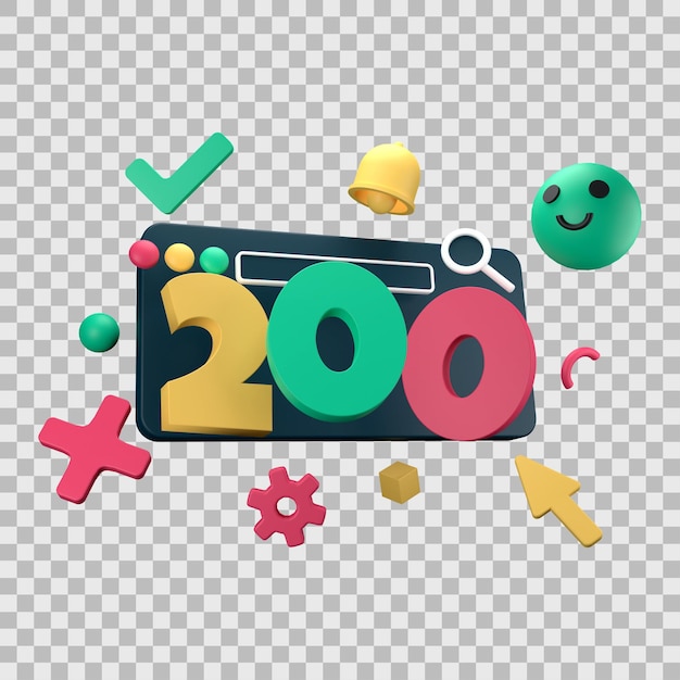 HTTP Two Hundred Successful Status Code with Transparent Background 3d Illustration