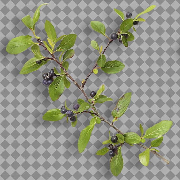 PSD huckleberry branch oval shaped and slightly toothed leaves t isolated tree branch on clean bg