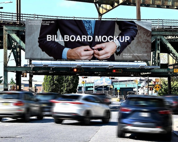 PSD huge billboard mockup at city street