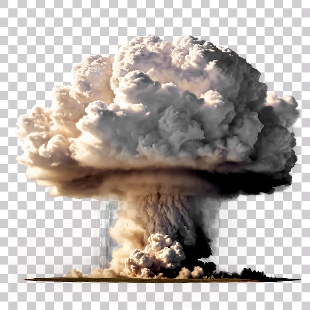 A huge explosion with big mushroom cloud isolated on a transparent background