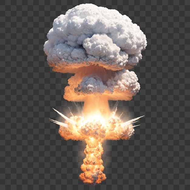 A huge explosion with big mushroom cloud isolated on a transparent background