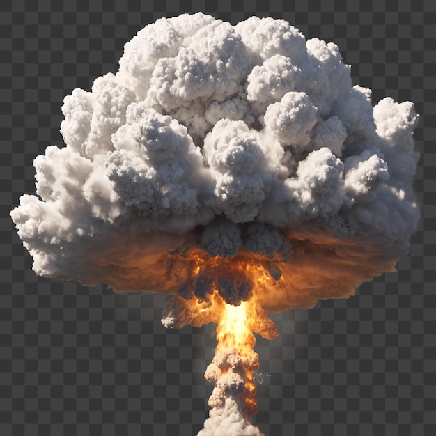 A huge explosion with big mushroom cloud isolated on a transparent background