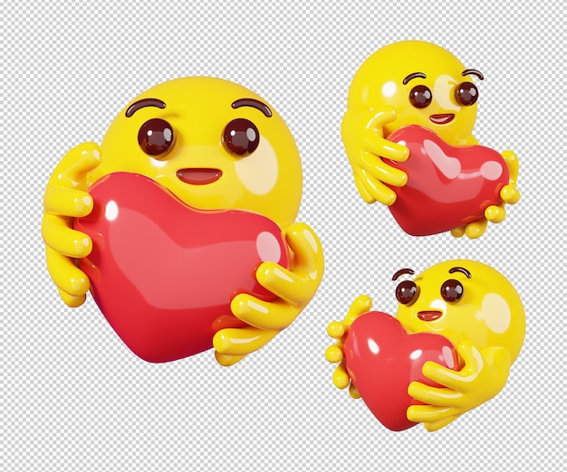 PSD hugging a red heart emoji love emoticon isolated emoji icon and emoticon faces concept 3d render