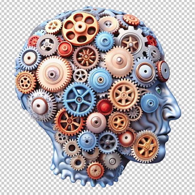 PSD the human brain with mechanical gears transparent background