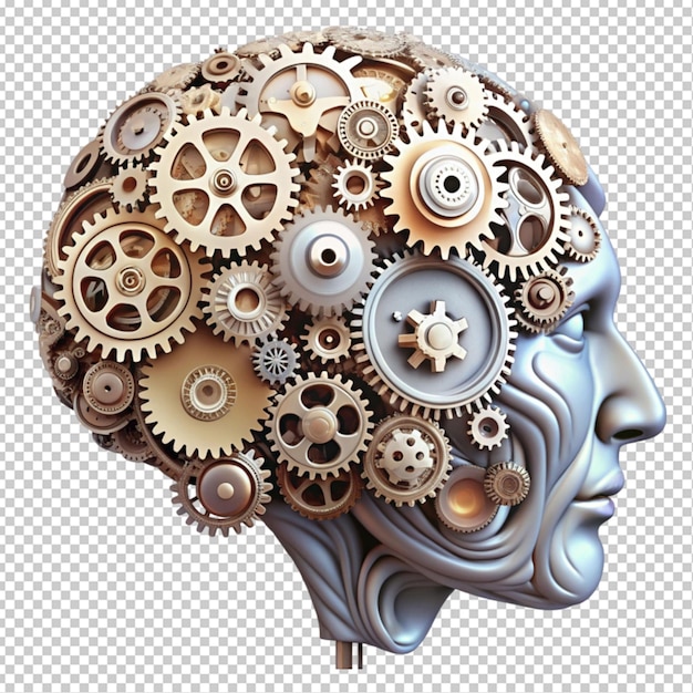 PSD the human brain with mechanical gears transparent background