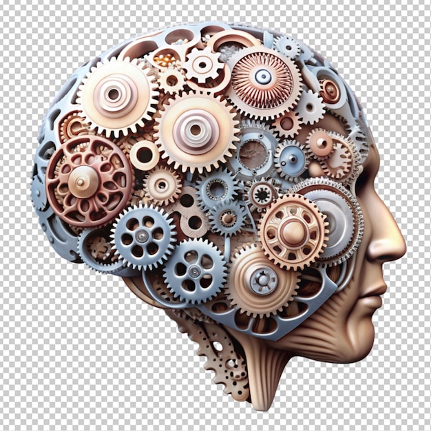 PSD the human brain with mechanical gears transparent background