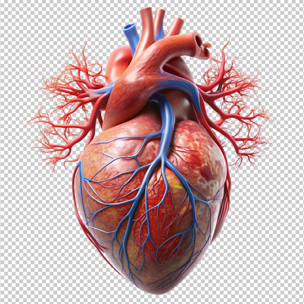 PSD human heart with veins on white background