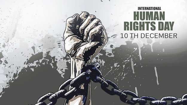 PSD human rights day social media instagram post banner with raised hand breaking the chain