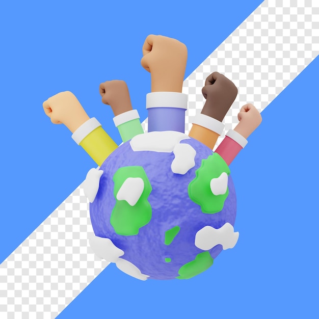 Human rights day with earth and hand gesture in the back 3d illustration