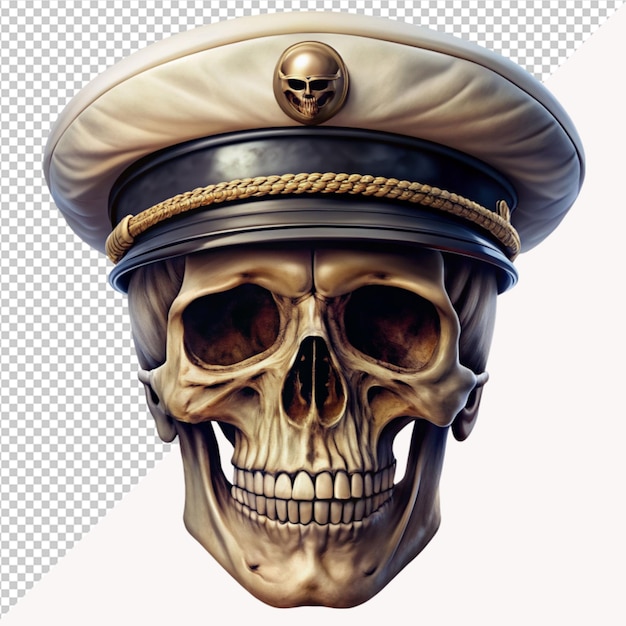 PSD human skull wearing captain hat