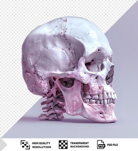 PSD human skull with neck bones isolated on a transparent background