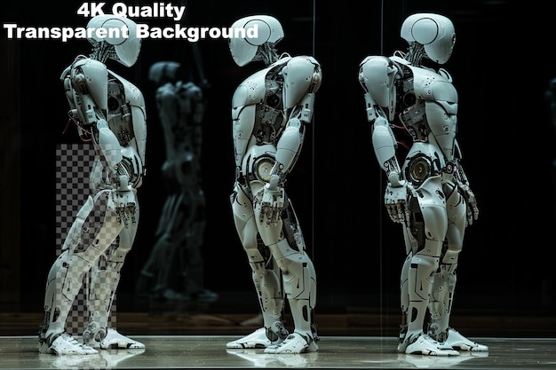 PSD humanoid robots resembling human body shape on transparent background