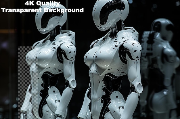 PSD humanoid robots resembling human body shape on transparent background