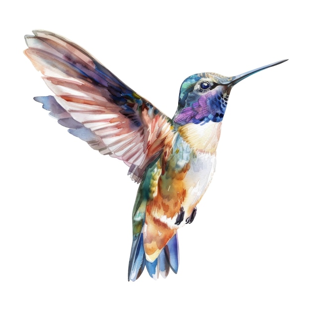 Hummingbird Bird Illustration Watercolor Style AI Generated