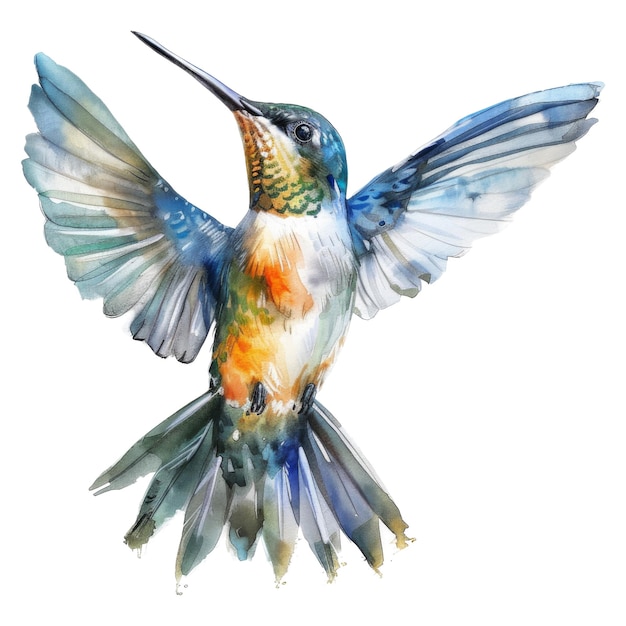 Hummingbird Bird Illustration Watercolor Style AI Generated