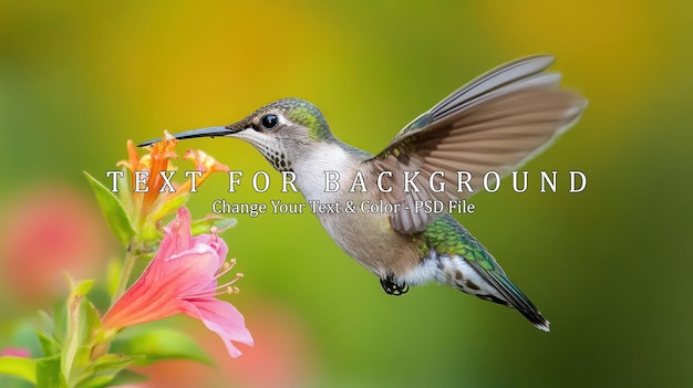 PSD hummingbird in flight feeding on a flower