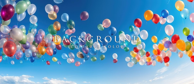 hundreds of colorful balloons in the air against a blue sky background