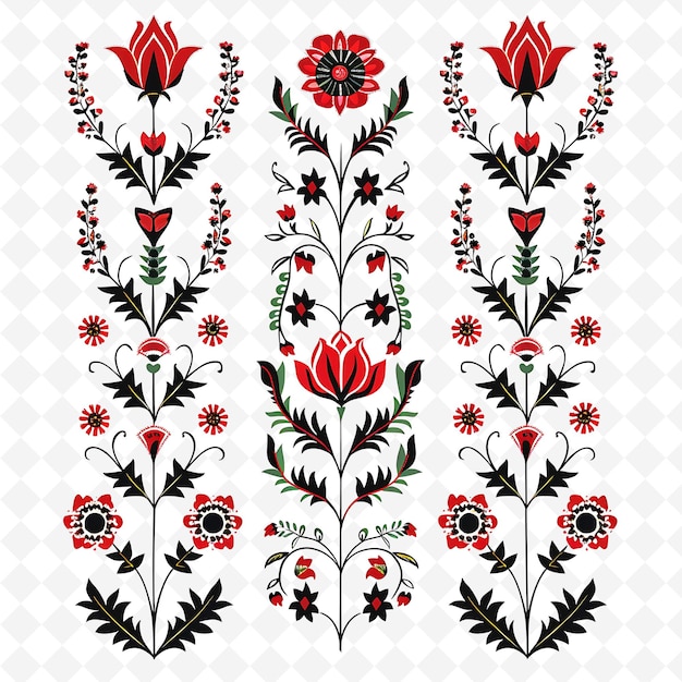 Hungarian Matyo With Tulip and Rose Motifs Borderline Design PNG Unique Stylized Motifs Designs