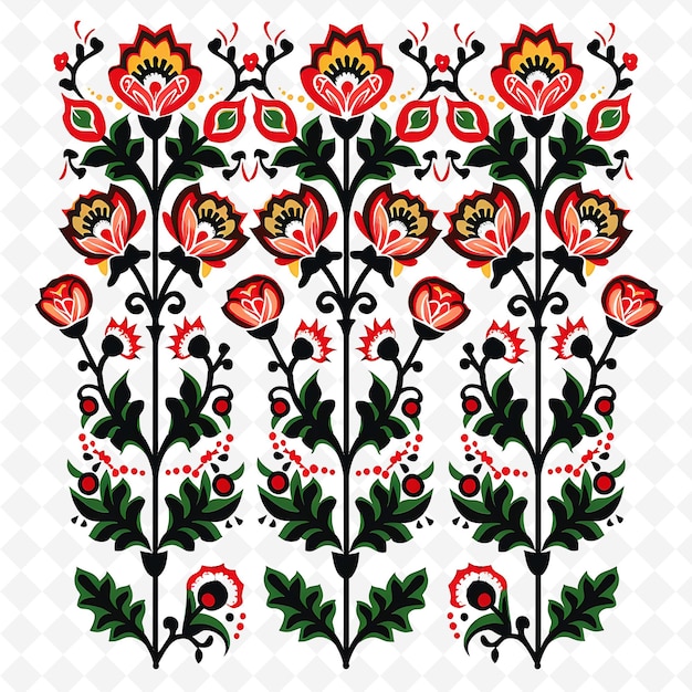 Hungarian Matyo With Tulip and Rose Motifs Borderline Design PNG Unique Stylized Motifs Designs