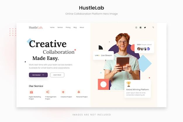 PSD hustlelab - simple creative online collaboration platform hero image