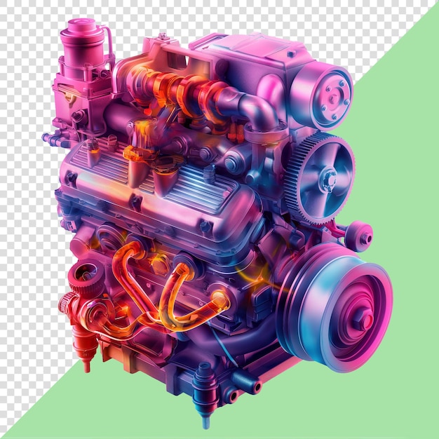 PSD hybrid car engine colorful details isolated on a transparent background