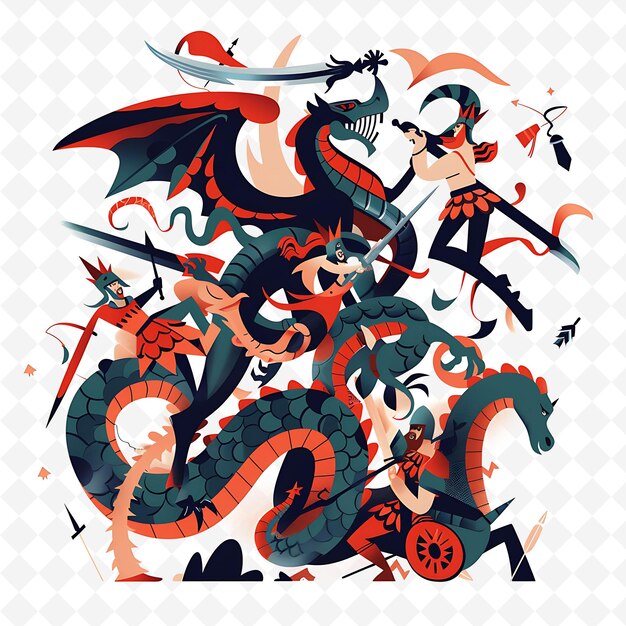 PSD hydra characters battling heroes design is epic and heroic i flat illustration festival theme art