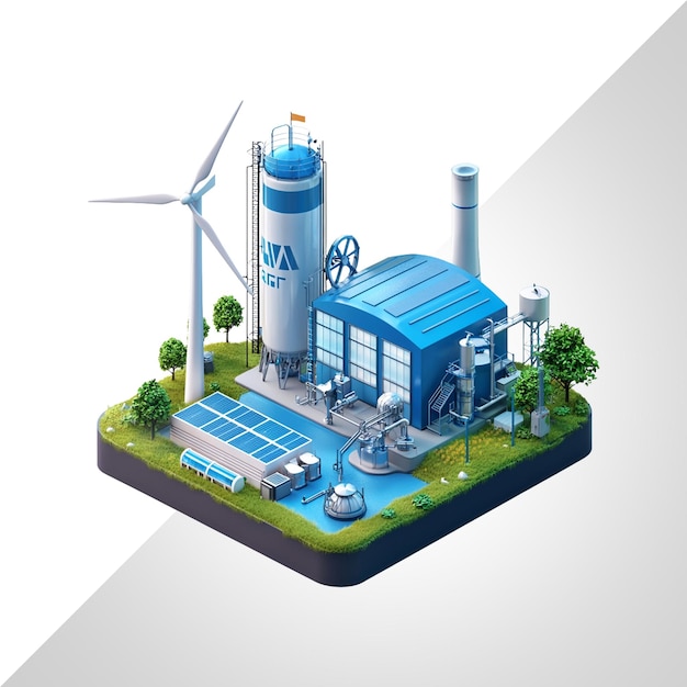 PSD hydrogen fuel and wind power plant for alternative isolated on transparent background