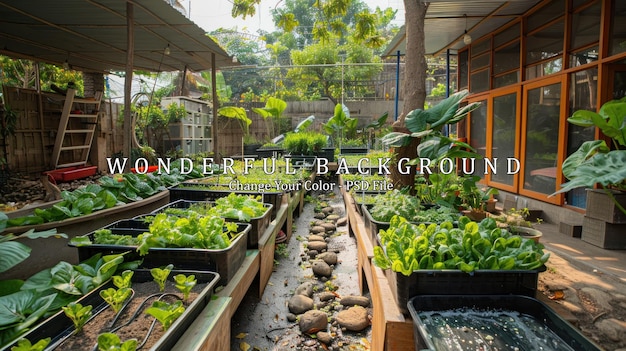 PSD hydroponic garden with stone pathway