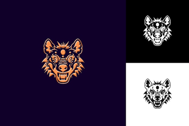 PSD hyena icon laughing emblem with african border fierce hyena illustration animal vector art design