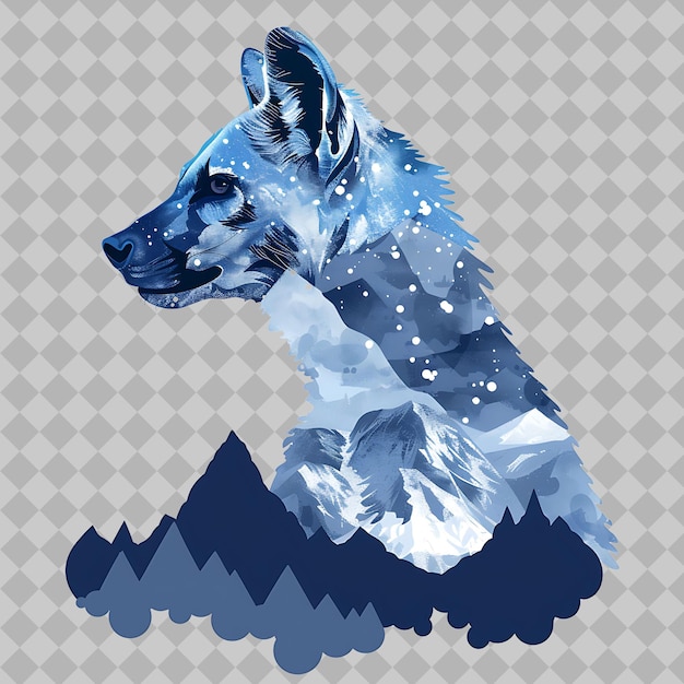 PSD hyena inside a silhouette star mountain adorned with a majes png watercolor wild life collections