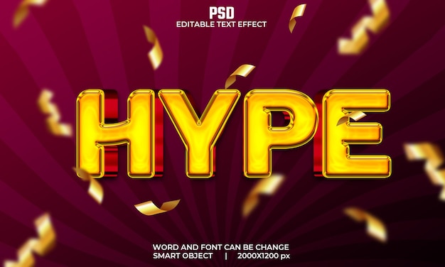 Hype gold color 3d editable text effect Premium Psd with background