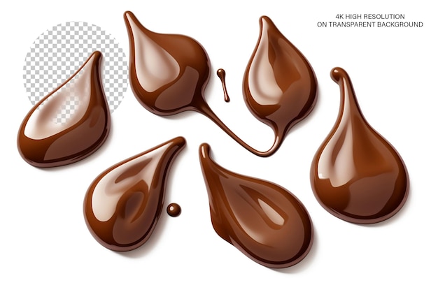 Hyper realistic melted chocolate drops transparent background