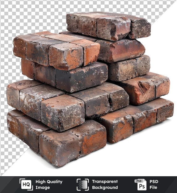 Hyperealistic pyramid of highquality stacked bricks on transparent background