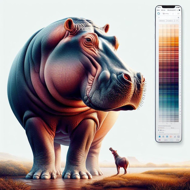 PSD hyperrealistic vector art african wildlife animal hippo isolated white background