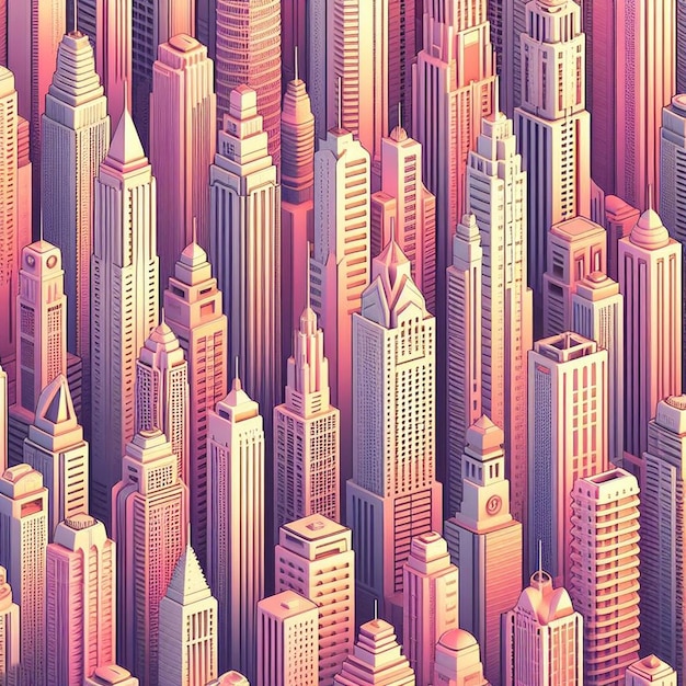 hyperrealistic vector illustration skyline flat design megacity in the sunset skyscraper wallpaper