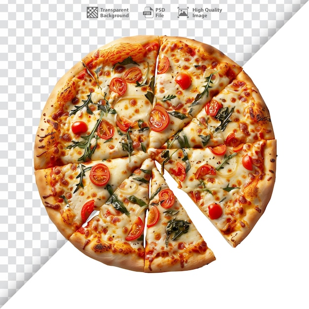 HyperRealistic Veggie Cheesy Pizza on Transparent Background