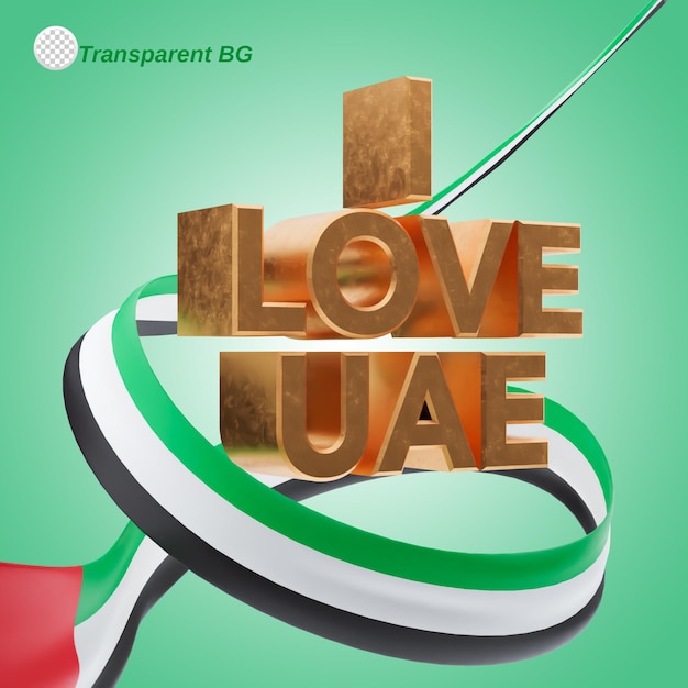 i love UAE ribbon with 3d text with transparent background