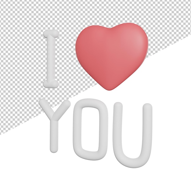 I Love You Text side view 3d rendering icon illustration on trasnparent background