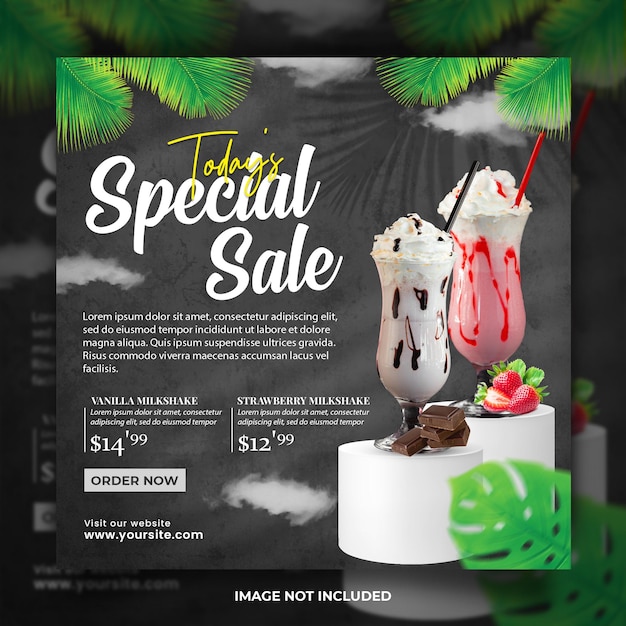 Ice Chocolate and Strawberry Milkshake Menu Instagram Post Template