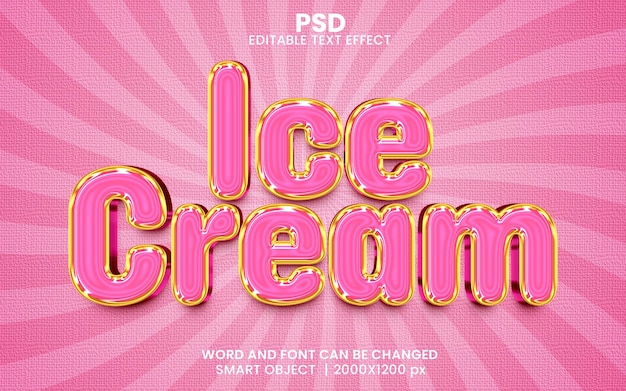 Ice cream 3d editable text effect Premium Psd with background